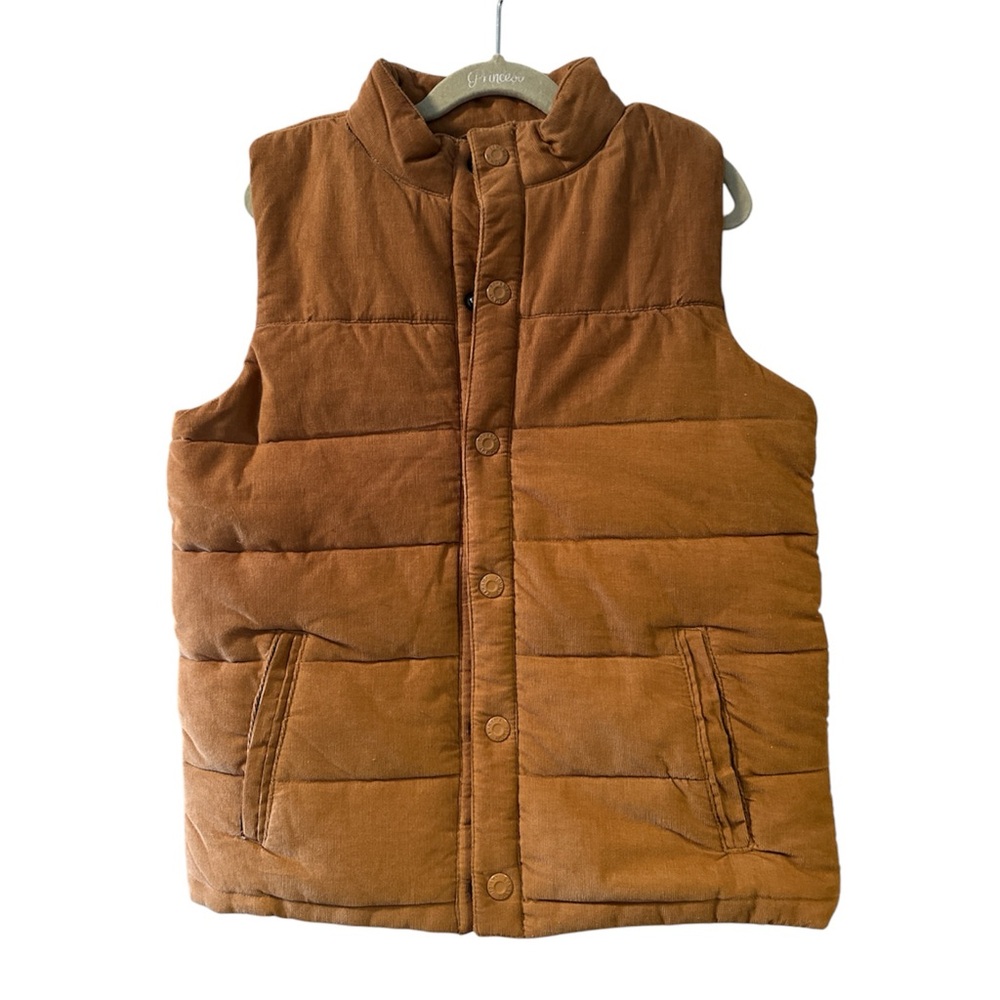 TOMMY BAHAMA Plaid Lined Light Brown Corduroy Puffer Vest